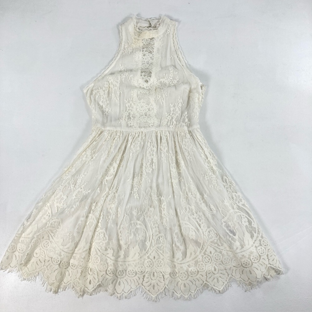 Free People Verushka High Neck Button Back Lace dress Size 4 Ivory Women’s